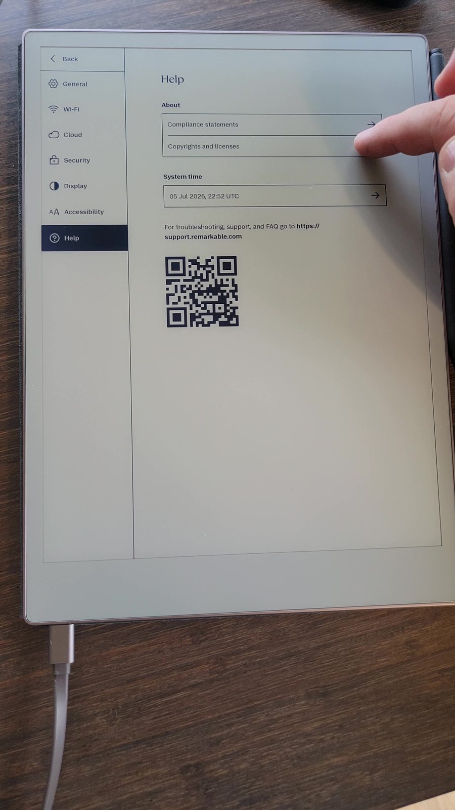 Help settings where Copyrights and licenses contains the SSH password