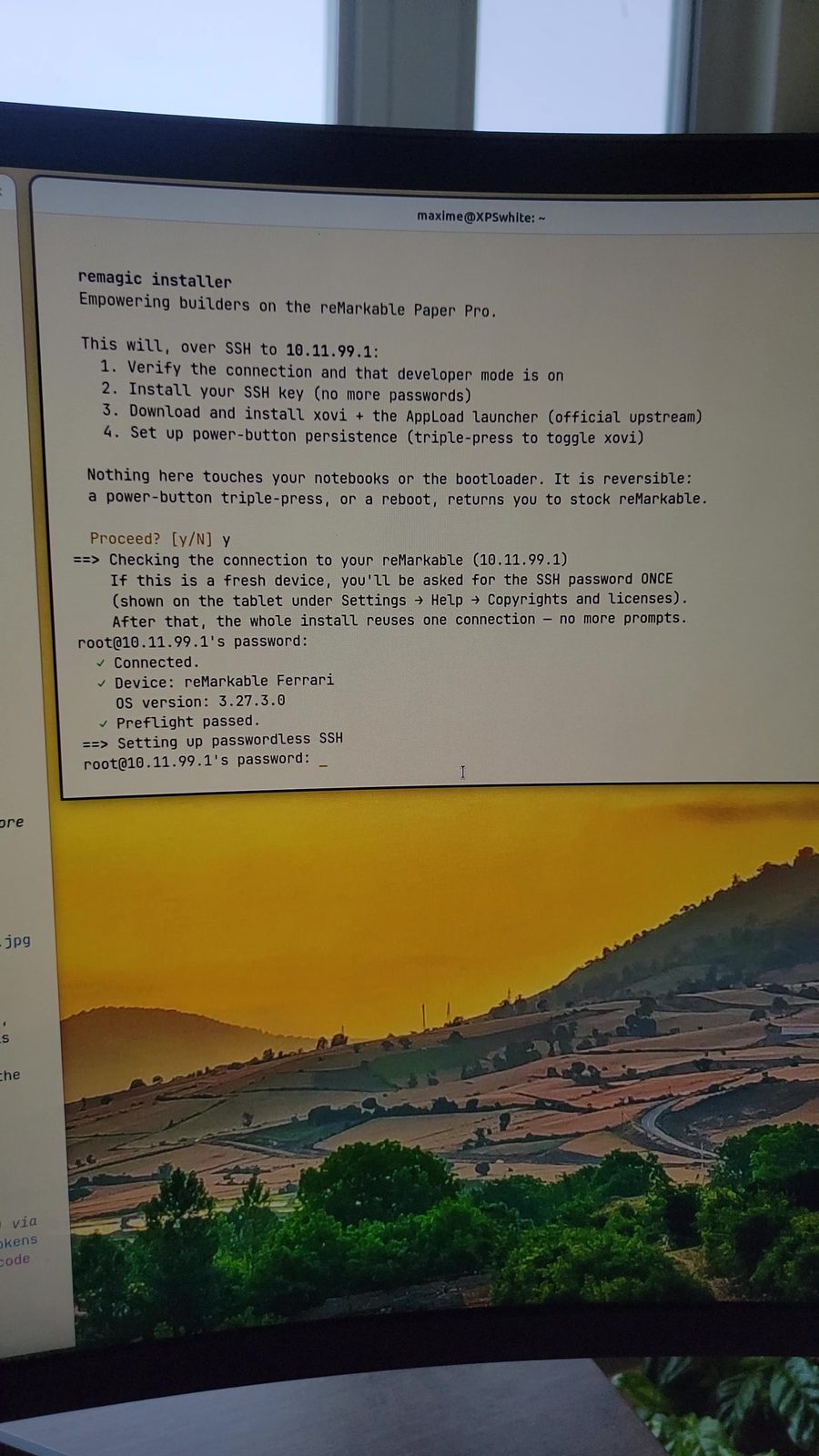 A successful SSH connection to the Paper Pro